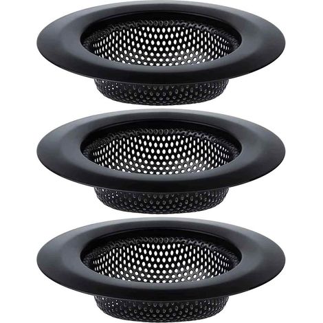 Passoire d'évier de cuisine, en acier inoxydable, compatible lave-vaisselle, noire, lot de 3 (1/5)