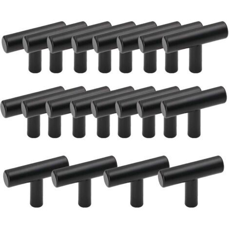 Lot de 20 Poignée Meuble Cuisine en Acier Inoxydable en Forme de T Barre Noir Poignée de Tiroir Placards avec Vis (1/4)