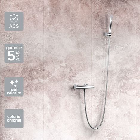 Mitigeur Douche Thermostatique chromé Pommeau Anti-Calcaire - Design Moderne - Kit Complet MONZA IMEX (1/4)