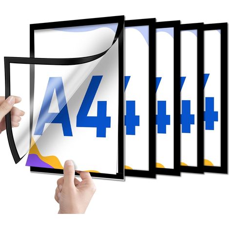 Set mit 5 magnetischen A4-Posterhaltern, magnetischen Bilderrahmen zur Präsentation, geeignet für Zuhause, Büro oder Geschäft (1/4)