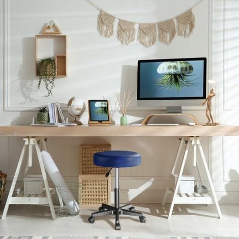 Tabouret de bureau à roulettes assise 35 cm vert avec dossier pivot à 360° (1/5)