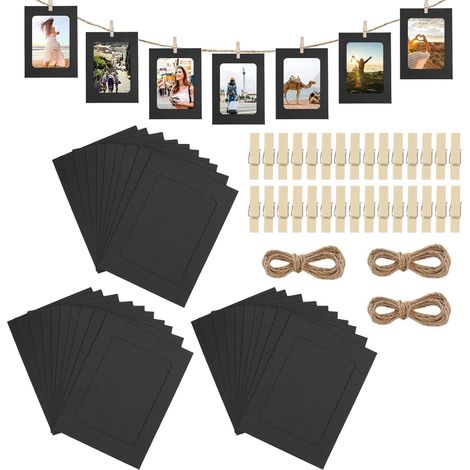 Lot de 30 cadres photo suspendus en carton kraft 15,5x11,5 cm avec ficelle et pinces. (1/5)