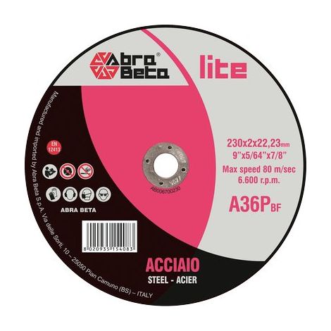 DISCO ABRASIVO TAGLIO FERRO ABRABETA - MM 230X22,2 H.MM 2,0- 25 pezzi