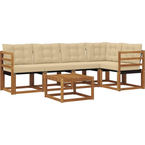 Outdoor Sofa Set with Cushion 6 pcs Natural and Beige vidaXL