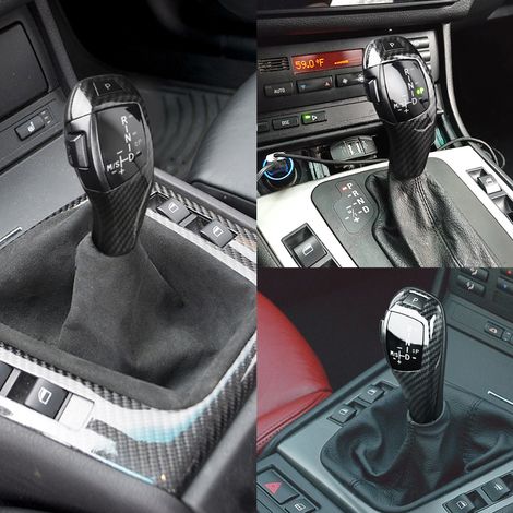 Kit de conversion de pommeau de levier de vitesses automatique à LED style fibre de carbone pour BMW E90 E92 E84 E89 (conduite à gauche)