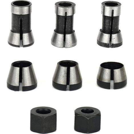 6Pcs Mandrin de Fraiseuse, 6 mm 6.35 mm 8 mm Collet Mandrin Affleureuse,Adaptateurs de Pince pour Machine à Graver +2 Écrous (1/5)