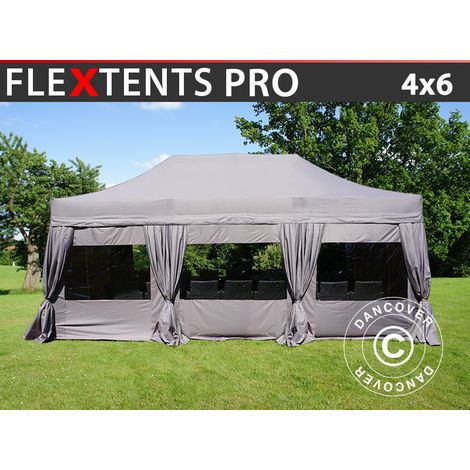 Faltzelt FleXtents PRO 4x6m Latte, mit 8 Seitenwänden & Gardinen