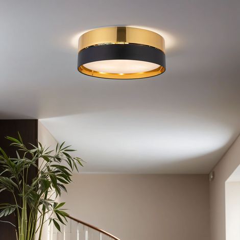 Deckenleuchte Schwarz Gold blendarm Metall Stoff rund Ø 45 cm 3x E27 Deckenlampe Wohnzimmer Schlafzimmer (1/5)