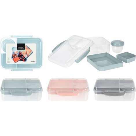 Lunchbox + Zwei Tabletts + Soßentopf, 215 x 170 x 60 mm, Buntfarben
