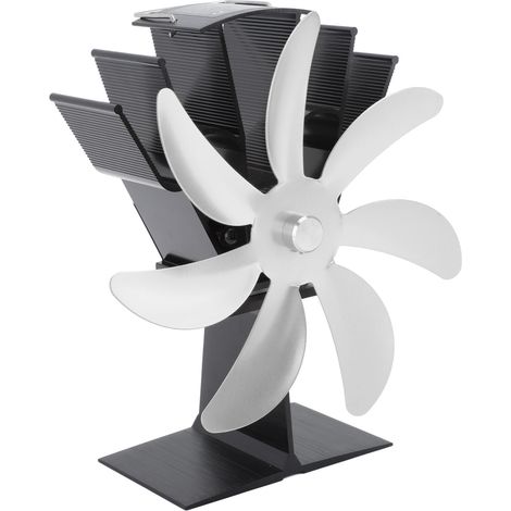 Ventilateur de poêle à 7 pales à énergie thermique, en alliage d'aluminium thermoélectrique, pour cheminée avec brûleur à bois, couleur argent. (1/5)