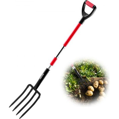 Horca de Jardín Resistente de 4 Dientes con Mango de Fibra de Vidrio, con Empuñadura en Y, Horquilla de Acero Forjado para Heno, Papa, Compostaje, Trasplante y Aireación, 1140 x 175 mm