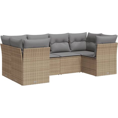 Salon de jardin avec coussins 6 pcs beige résine tressée