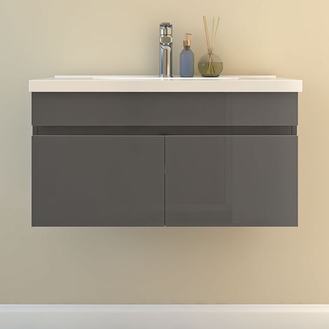 Badmöbel Set 80cm Soft-Close Badezimmer Waschtisch mit Unterschrank Gäste WC Anthrazit Hochglanz (1/5)