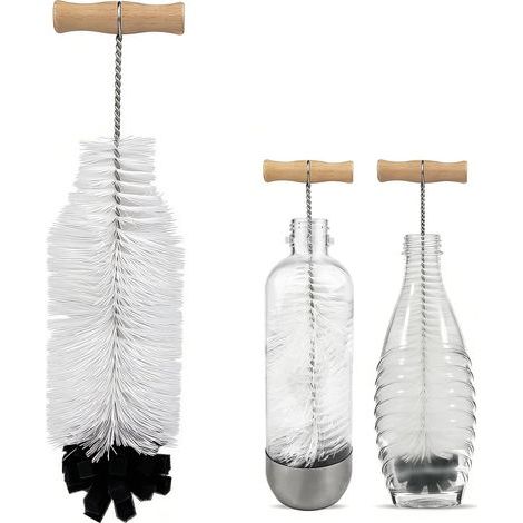Brosse Bouteille de Soda, 32 cm Goupillon Gourde et éponge Douce, Goupillon de Nettoyage pour Bouteille en Verre d'eau, Carafes en Verre pour SodaStream, Bouteilles de Soda (1/5)