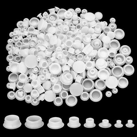 450 PcsCache Trou Mur, Cache Trou Meuble, Cache Vis, Bouchons de Trous de perçage en Plastique pour Meubles, placards de Cuisine, étagères, armoires, bibliothèques (8 Tailles, Blanc) (1/5)