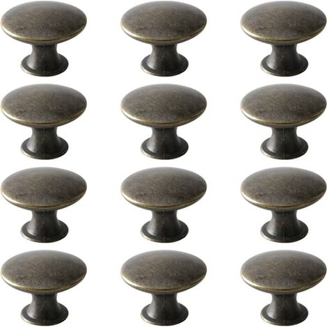 Ensemble de 12 poignées de tiroir rondes style vintage - Boutons de meuble en bronze antique avec vis - Poignées rondes de 30 mm - 30 mm - 12 pièces (1/4)