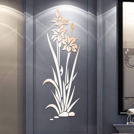 DIY 3D Acrylic Wall Stickers, DIY Flower Shape Acrylic Mirror Wall Decals, Modern Mosaic Decoration Stickers (Silver) (1/5)