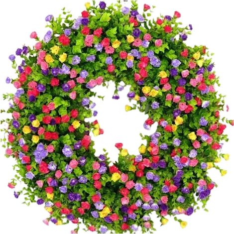 Couronne de printemps, fleurs artificielles vertes, décoration de porte, couronne de 34 cm-AquaForge (1/4)
