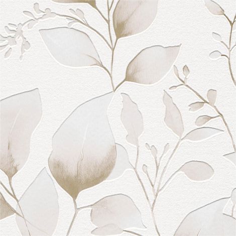 Vinyltapete auf Vliesstoff, Pflanzenmuster, beige Blätter, 10 m (1/3)