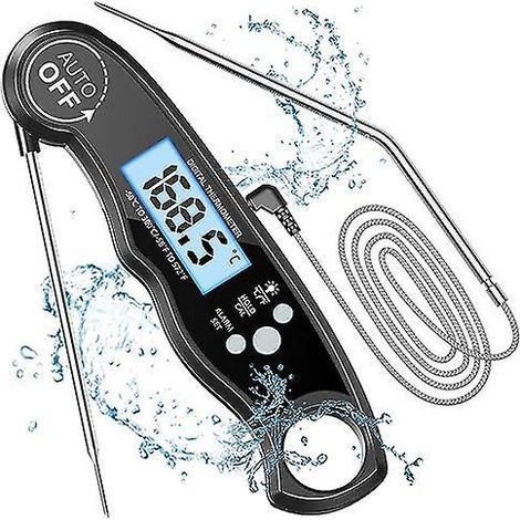(noir) Thermomtre De Cuisine, Thermomtre De Cuisson  Lecture Instantane Avec Sonde Pliable De 102 Cm, Rtroclairage Et Aimant, Thermomtre Numrique (1/5)