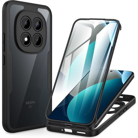 Coque Xiaomi Redmi Note 15 Pro Plus 5G / Note 15 Pro+ / Poco M8 Pro 5G, Antichoc Housse avec Protection d'écran, 360° Double Face Téléphone Case Transparent Portable Intégrale Etui - Noir (1/5)