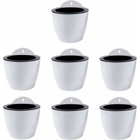 Suspensions murales pour plantes avec arrosage automatique – Lot de 7 cache-pots décoratifs en plastique blanc, idéaux pour intérieur et extérieur, adaptés aux fenêtres, diamètre 18 cm