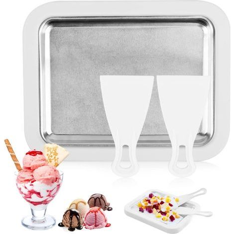 Sofort-Eismaschine mit Walzeneisplatte und 2 Spateln zur Zubereitung von Eiscreme, Gelato und Fruchtmilchshakes. (1/5)