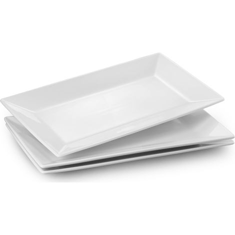 Assiettes Plates, 35,6 x 20,3 cm Assiette Rectangulaire Blanche, Service Vaisselle pour Viande, Apéritifs, Dessert, Nourriture, Fête, Lot de 3 (1/5)