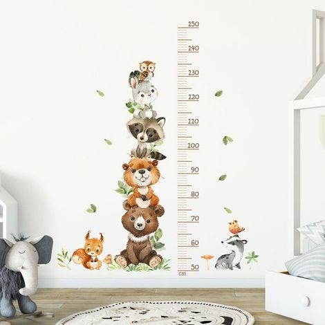 Toise Murale Enfant 50-150 cm Tableau de Hauteur Animaux de la Forêt Stickers Muraux pour Crèche (1/5)