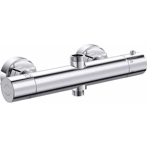 Miscelatore termostatico per doccia, valvola termostatica cilindrica a doppia uscita, attacco superiore G3/4 BSP (26,4 mm) + attacco inferiore G1/2 BSP (21 mm), argento
