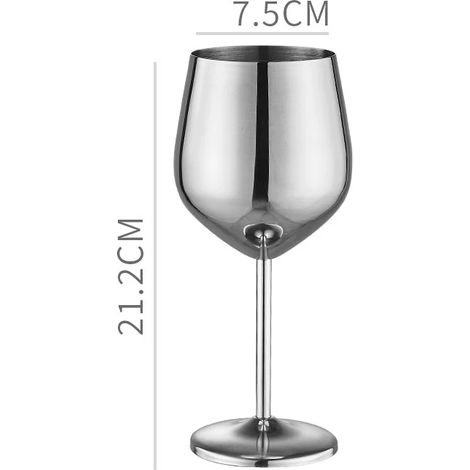 Verre à pied en acier inoxydable 304 poli (500 ml), idéal pour le vin, les bars, les restaurants et la consommation à domicile.