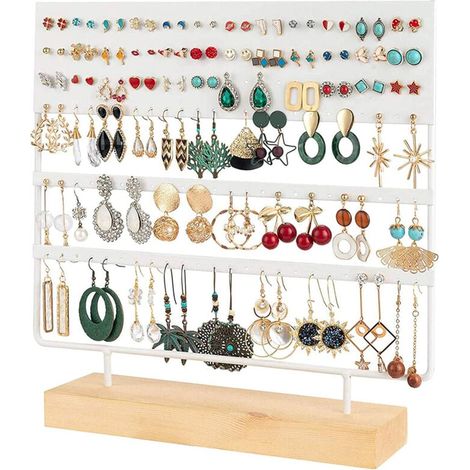 Soutiende boucle d'oreille Présentoir à 3 niveaux Porte-goujon d'oreille Organisateur de bijoux Porte-boucle d'oreille 144 trous avec socle en bois Soutiende présentoir pour femmes Filles Cadeau Porte (1/4)