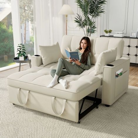 Klappbares Schlafsofa, Multifunktionssofa mit Schlaffunktion, Schlafsofa mit Getränkehalter und Kissen, geeignet für Wohnzimmer, Schlafzimmer, Heimkino-Wohnung