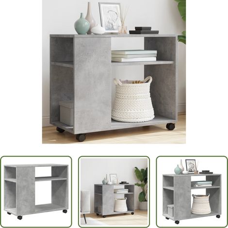 Holzwerkstoff -  Beistelltisch mit Rollen Betongrau 70x35x60 cm Holzwerkstoff (1/5)