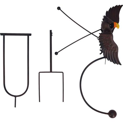 deco jardin exterieurSculpture de hibou de jardin animée - Ornement de vent métallique vintage pour terrasse et extérieur - Fabriqué en fer résistant (1 sculpture avec 3 accessoires, longueur des aile (1/5)