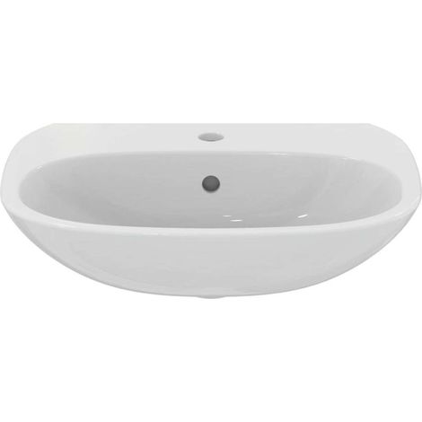 Ideal Standard - Tesi, Lavabo da 60cm per installazione a muro, Con foro centrale per la rubinetteria, Con foro troppopieno, Bianco (1/5)