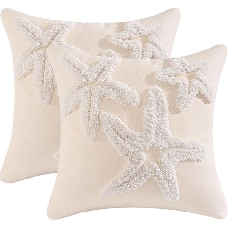 Housse de Coussin Océan Été 45 x 45 cm Étoile de Mer Touffeté Ferme Coton Doux Décoratif Taie d'oreiller pour Canapé Salon Chambre Chaise Jardin Maison Décoration 2 Pièces (1/5)