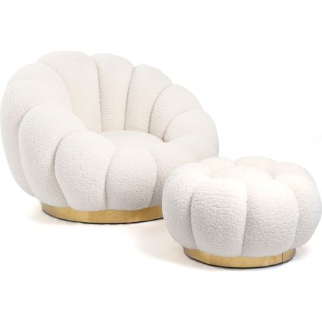 MEUBLER DESIGN Ensemble Fauteuil Bouclé Crème Piètement Couleur Or Buble, Style , x x cm (1/5)