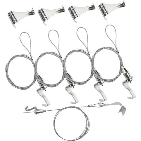 5 ensembles Kit De Suspension Pour Images Réglable Avec Câble Acier Et Crochets Système De Rail Pour Accrocher Photos De Crochets Câble (1/5)