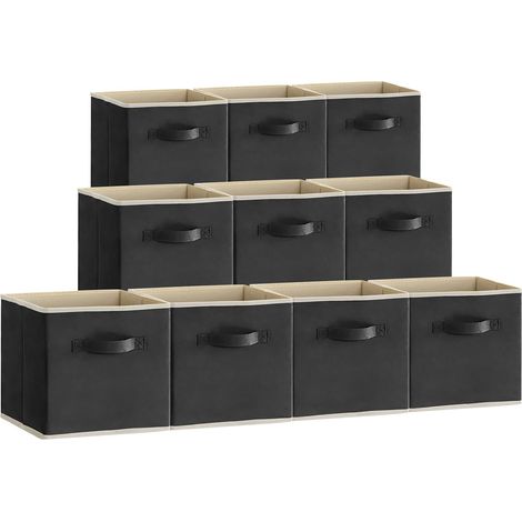 Lot de 10 Cubes de Rangement Pliables, Panier en Tissu, Caisse, Boites Rangement avec Poignées, Organisateur pour Vetements, Jouets, 33 x 33 x 33 cm, 36 L, Noir (1/5)
