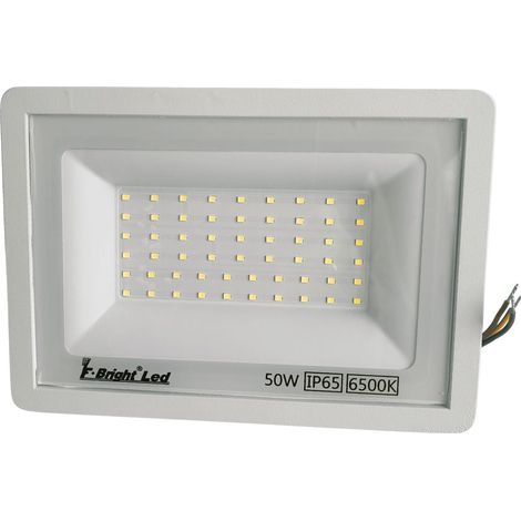 Proyector LED Extraplano 50W IP65 6500K  Alto Rendimiento en Aluminio Blanco