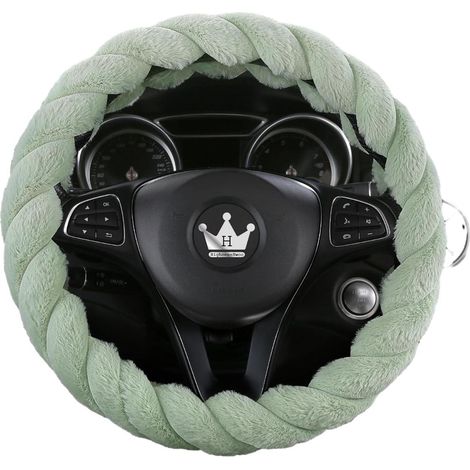 Housse de volant 38 cm vert menthe style tressé, design antidérapant, toucher doux et protection durable du volant (1/5)