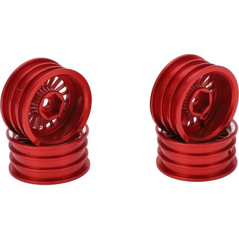 Lot de 4 jantes en alliage d'aluminium pour voiture radiocommandée Axial SCX24 échelle 1/24 - Diamètre 26,5 mm, hexagone 7 mm, couleur rouge (1/5)