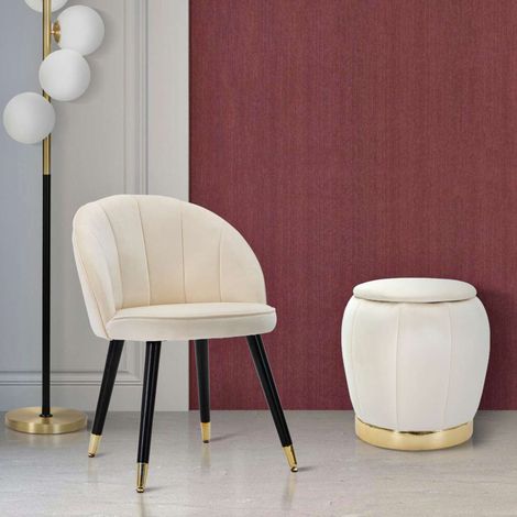 Puf Contenedor Trevel, Forma Redonda, Estructura Oro, Material en Tela, 43x43x43h cm Blanco Crema (1/5)