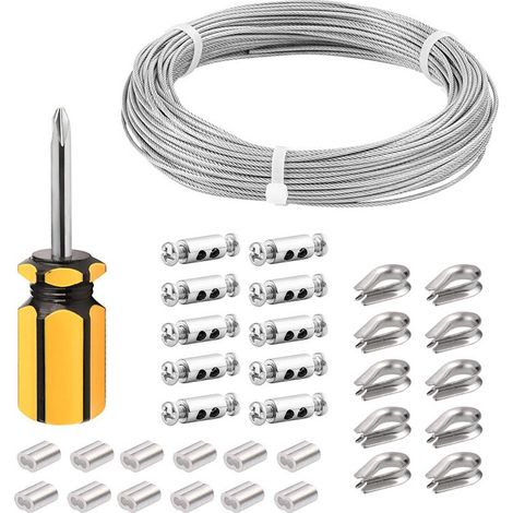 Cable Inox 2mm,50M/2mm Corde en Acier Inoxydable,Cable en Acier Revêtu avec Serre-Câbles,M3 Manchons,Cosses en Acier Inoxydable,2mm Cable Mtallique pour Fil a linge,Cable de Garde Corps (1/5)