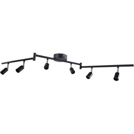 LED-Deckenleuchte mit 6 verstellbaren Strahlern, Tageslichtweiß, 6 x GU10-Leuchtmittel, Wandleuchte, flexibler, drehbarer Leuchtenkopf für Küche und Studio, 85–265 V, Schwarz (1/4)