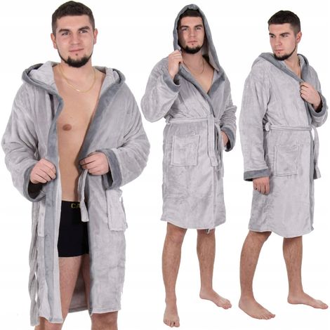 HERREN BADMANTEL PREMIUM Gr.L/XL FLAUSCHIG ELEGANT WARM LANG MIT KAPUZE