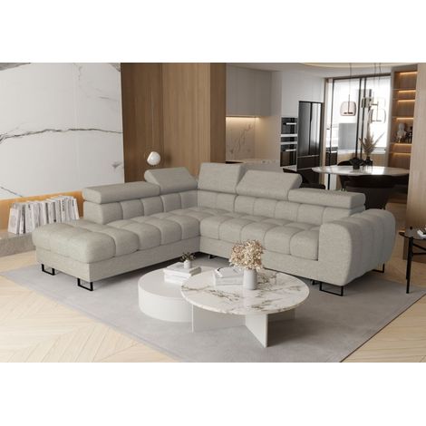 Ecksofa Schlafsofa BASTIEN MAX in Stoff Primo Beige Ottomane Links