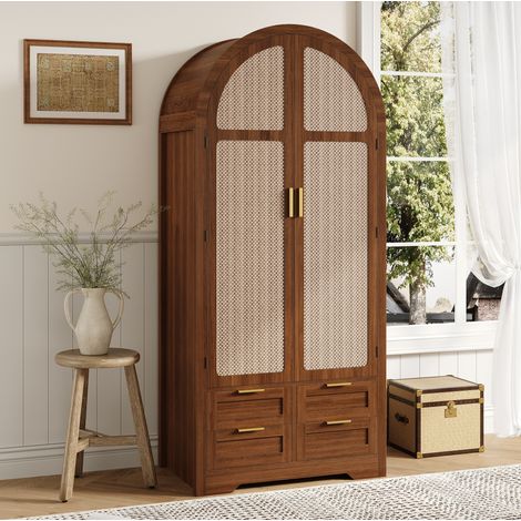 Armario con rattan y cajones para dormitorio nogal OKMYHOME (1/5)