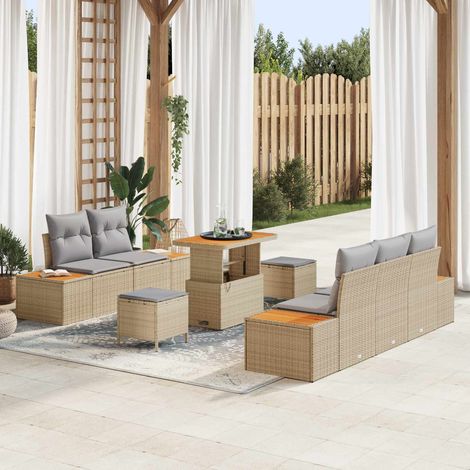 Salon de jardin modulable 8 pièces en rattan synthétique et acier beige et gris clair - PANGIVO (1/5)